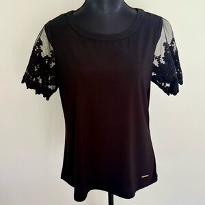 Nine West Elegant Black Lace Sleeve Top